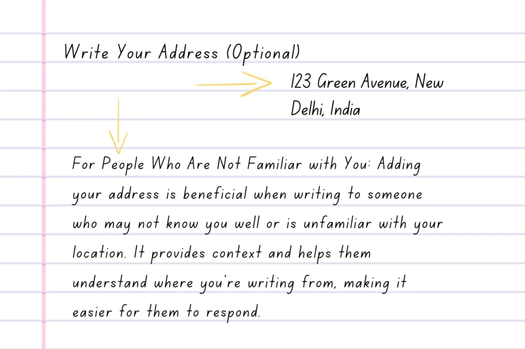 Example of adding an address in an informal letter with instructions