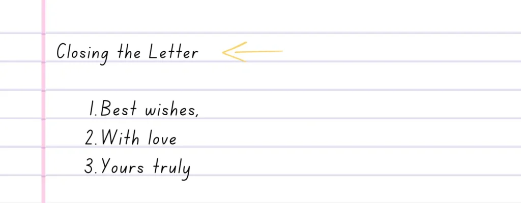Example of adding an Close line in an informal letter with instructions