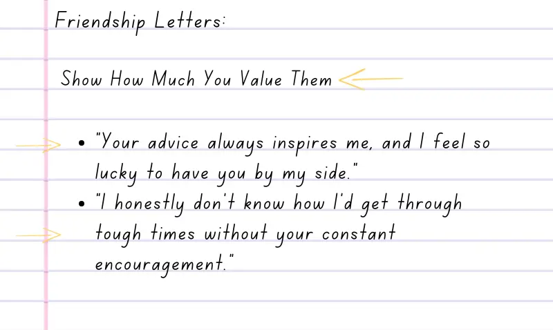 Friendship letter ideas highlighting appreciation.