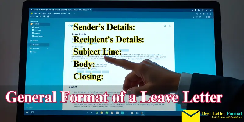 Digital template showing the general format of a leave letter.