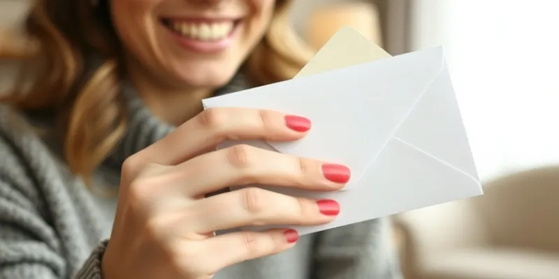 Girl smiling while holding an envelope, illustrating the personal connection in letter writing.