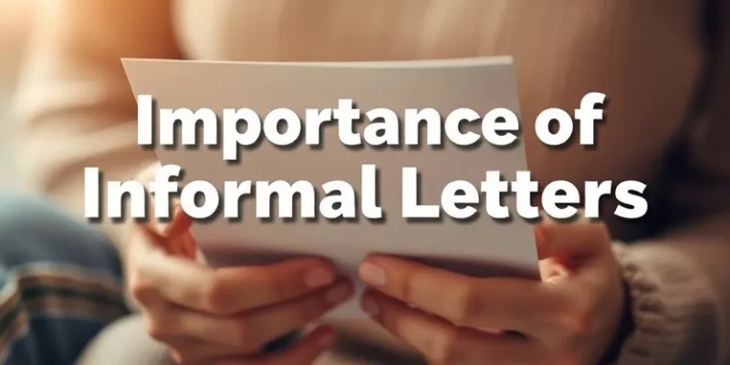 Hands holding a handwritten letter with bold text 'Importance of Writing Informal Letters'.