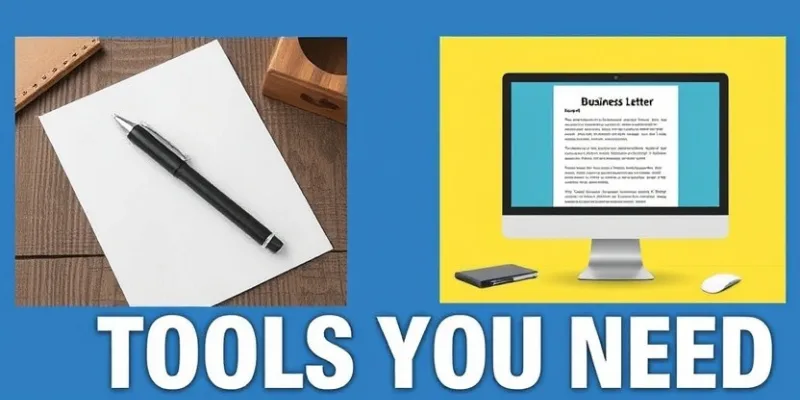 Writing tools and computer setup for business letter.