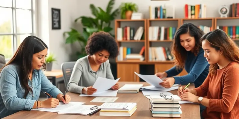 People writing letters at a workspace with paper and stationery