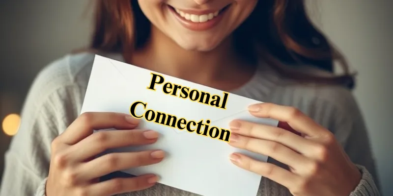 A person smiling while holding a letter close to their heart, symbolizing personal connection.