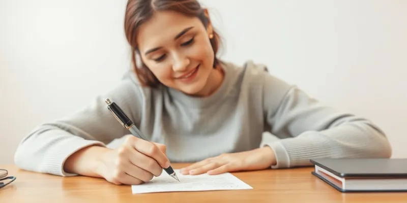 Person writing a letter at a desk 