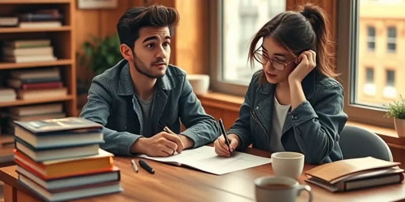 Real photo of two siblings, Ali and Sara, writing letters together at a desk.