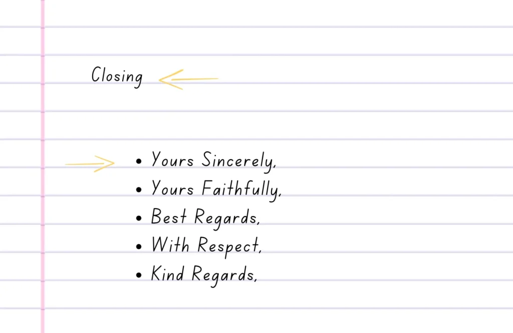 List of formal letter closings, including 'Yours Sincerely' and 'Best Regards.