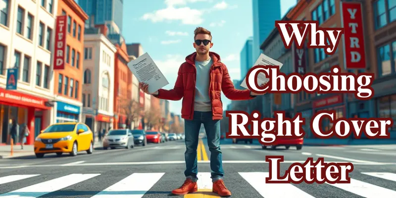 choosing right cover letter Person deciding between different types of cover letters, standing at a crossroads, highlighting the importance of choosing the right one.