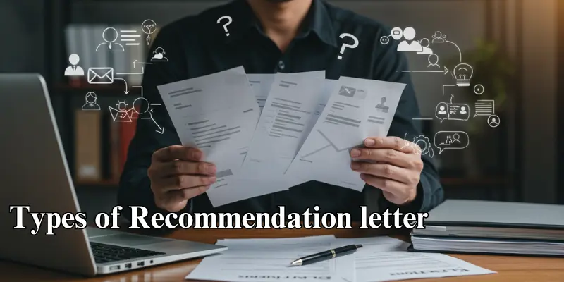 choosing the right recommendation letter A person holding various recommendation letters, with icons representing job, school, and personal uses.