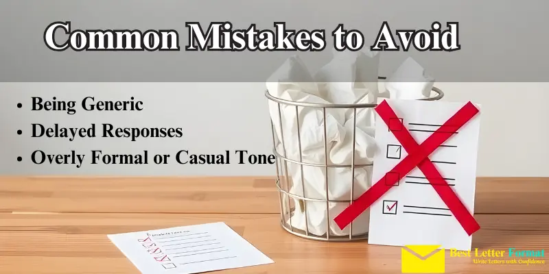 common mistakes thank you letter Common mistakes to avoid when writing a thank-you letter, featuring a crumpled note in a wastebasket, a checklist with a red cross, and key points like being generic, delayed responses, and overly formal or casual tones.