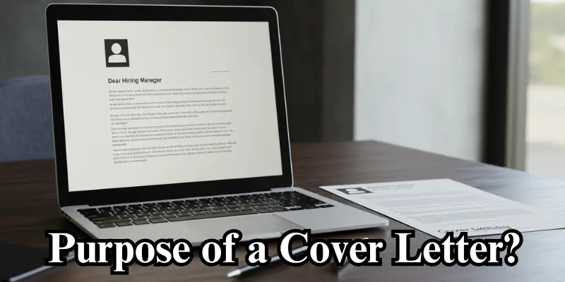 cover letter purpose Cover letter on a laptop with a resume and job listing beside it, reflecting purpose.