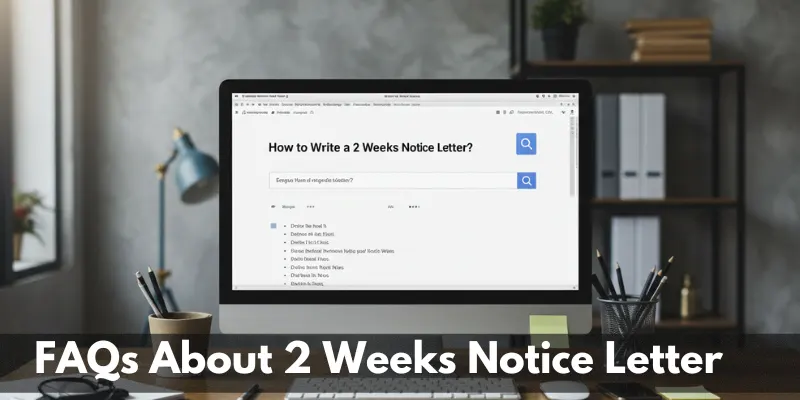 faqs notice letter A computer screen displaying FAQs about writing a 2 weeks notice letter.