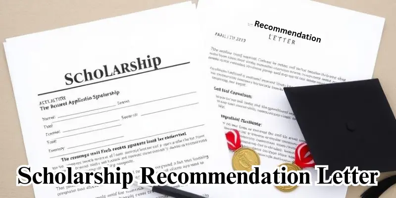 scholarship recommendation letter A scholarship recommendation letter placed beside a scholarship application form, with academic symbols like a graduation cap and medals.