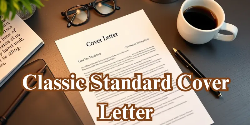 standard cover letter desk Printed standard cover letter on a desk with a pen, glasses, and coffee, representing a professional approach to job applications.
