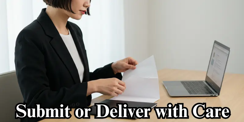 submit cover letter carefully Carefully folding a cover letter and placing it in an envelope for submission.