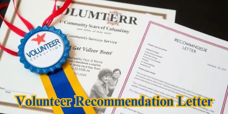 volunteer recommendation letter A volunteer recommendation letter with a volunteer badge, community service certificate, and charity event materials.
